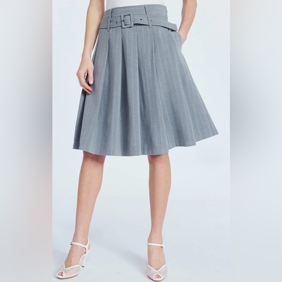 Scoop Dresses & Skirts - NWT Elegant Gray Pleated pinstripe midi Skirt w/ belt